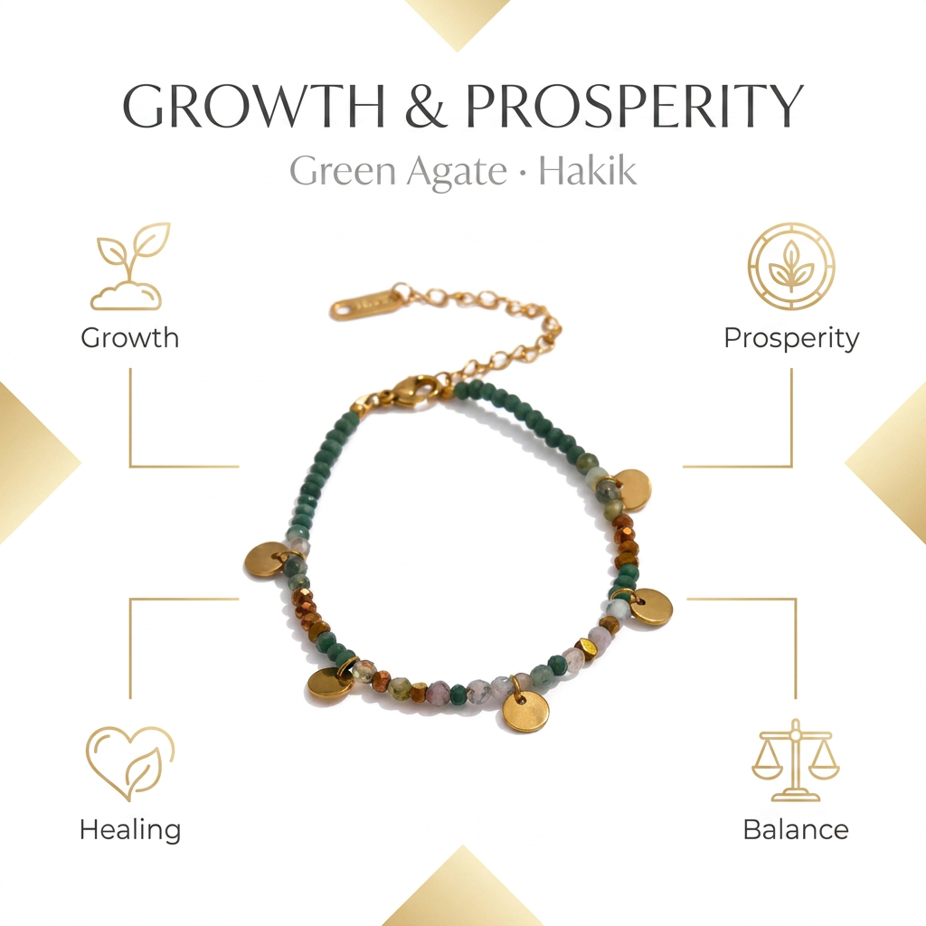 Green Agate (Hakik) bracelet for Growth & Prosperity - Infographic