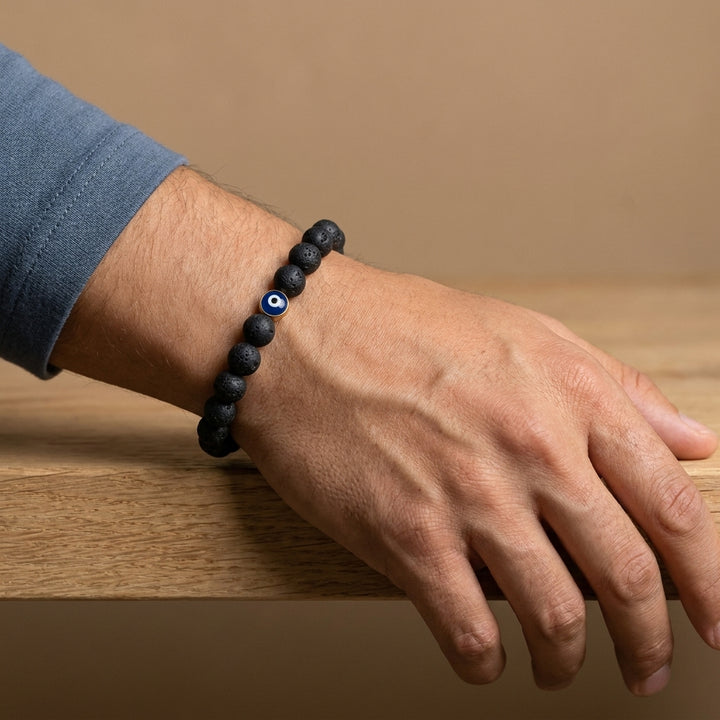 Lava Stone with Evil Eye Nazar Bracelet for Protection - Lifestyle Male