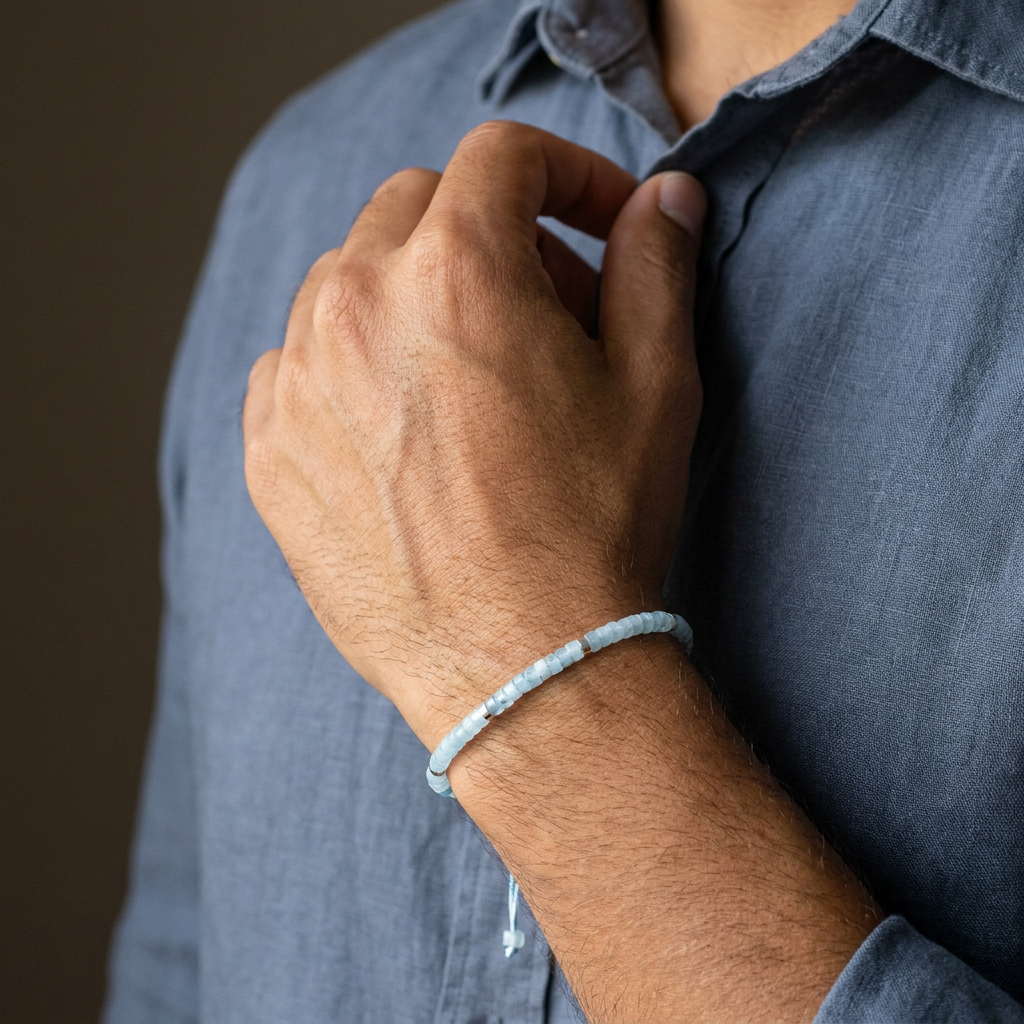 Aquamarine Braided Bracelet for Self Expression - Lifestyle Male