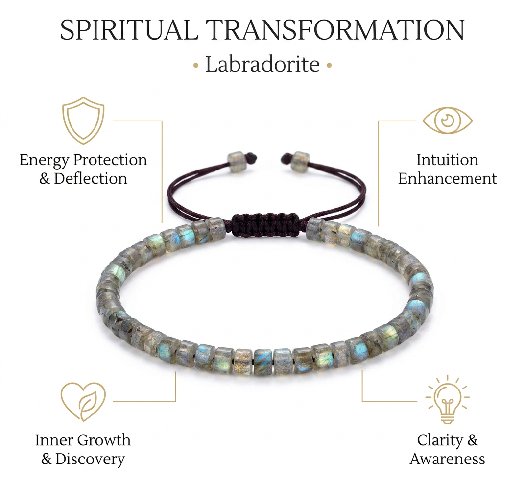 Labradorite Braided Bracelet for Transformation & Spiritual growth - Infographic