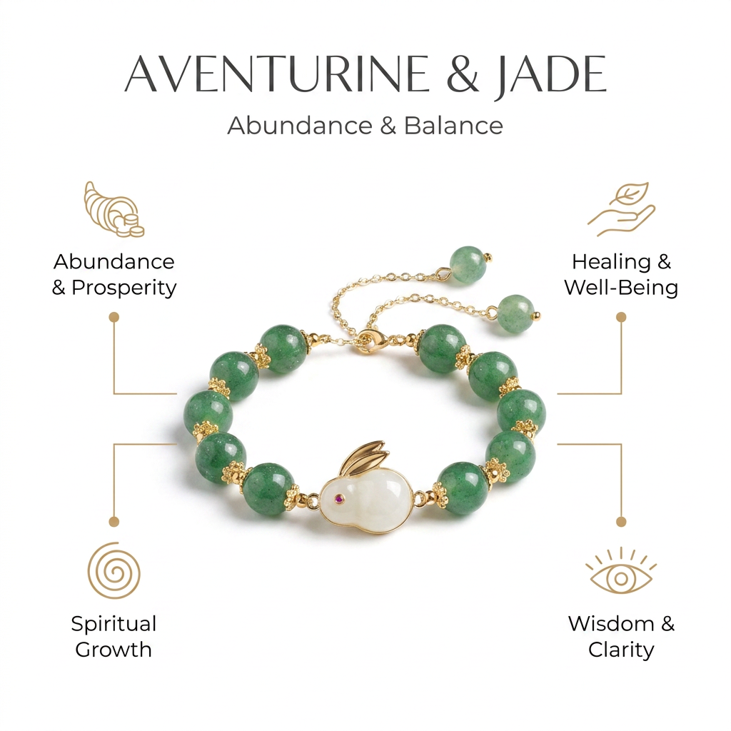 Green Aventurine and Jade Bracelet for Abundance & Balance - Infographic
