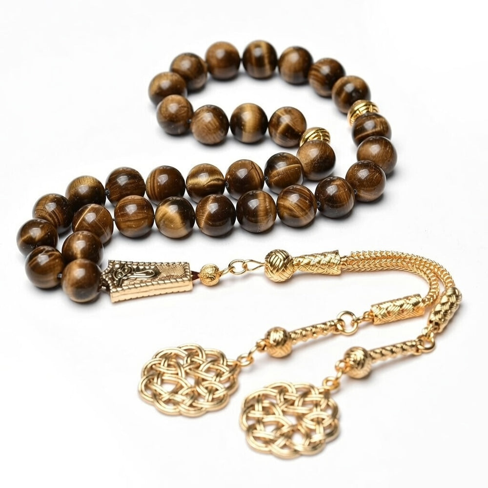 Tiger's Eye Tasbih in Golden Imam