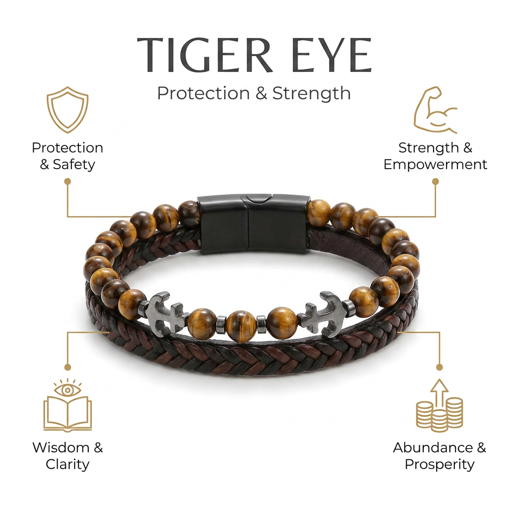 Tiger Eye Magnetic Clasp Bracelet for Protection - Infographic