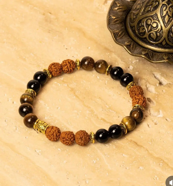 Rudraksh Onyx & Tiger Eye bracelet for peace, courage - Raw Spiritual UAE