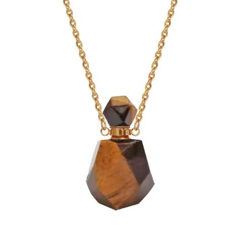 Tiger Eye  Perfume Bottle Necklace for Courage & Protection