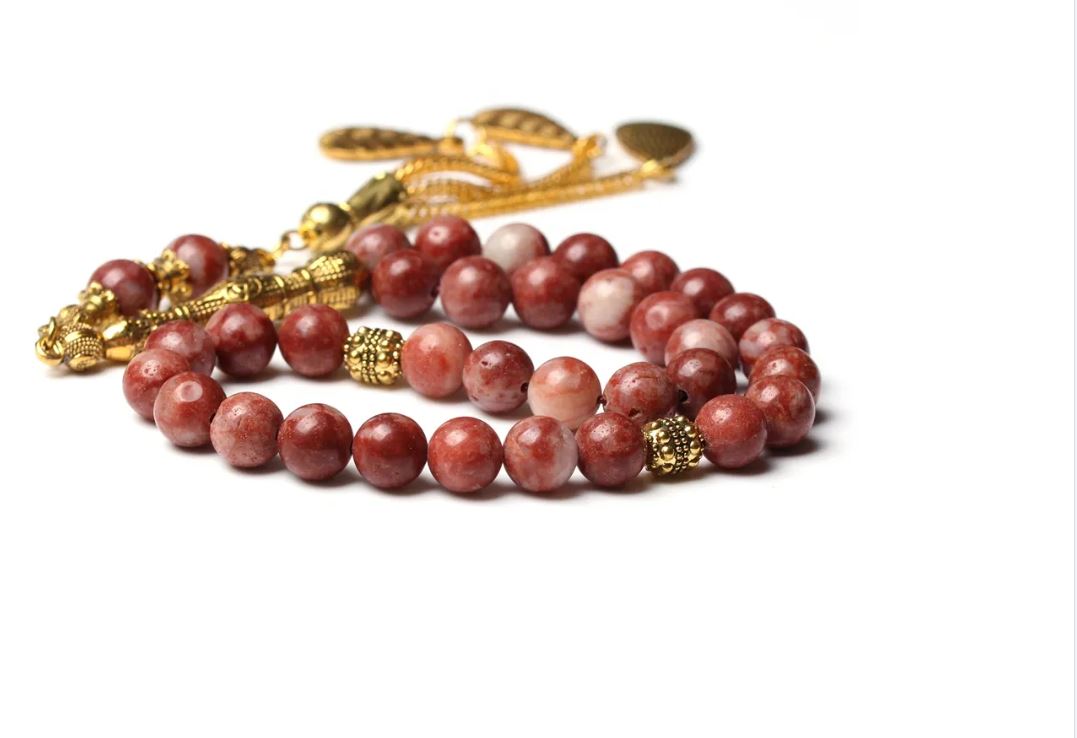 Red Veins Stone Misbaha 33 Beads
