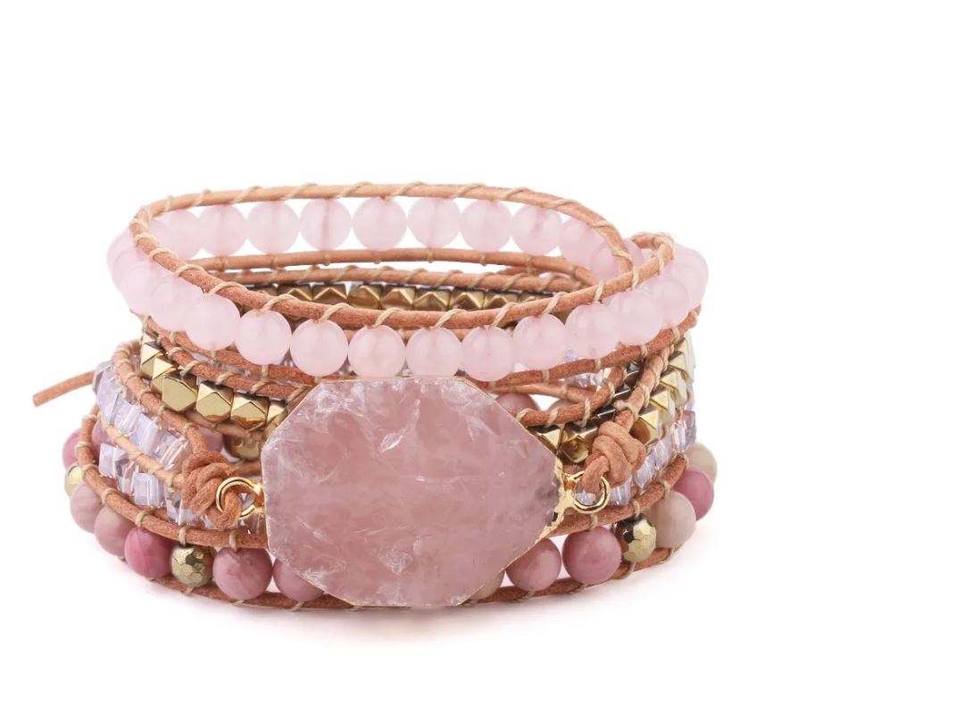 Rose Quartz Boho Wrap Bracelet for Love & Relationships