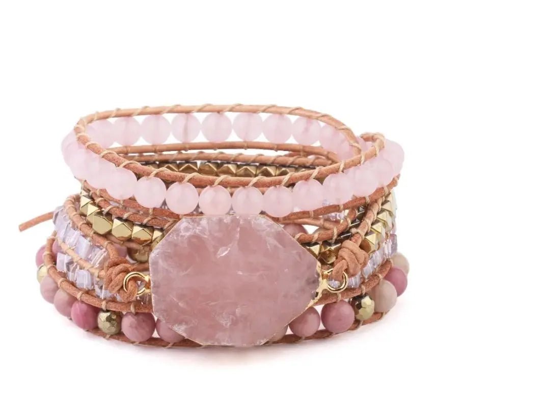 Rose Quartz Boho Wrap Bracelet for Love & Relationships Yiwu Shanmei Jane