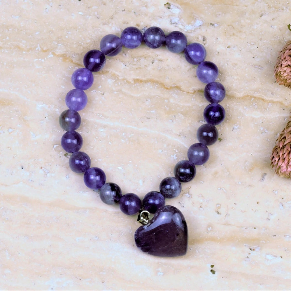 Amethyst Bracelet with Heart Charm for Healing & Spiritual Awareness Yiwu Shanmei Jane
