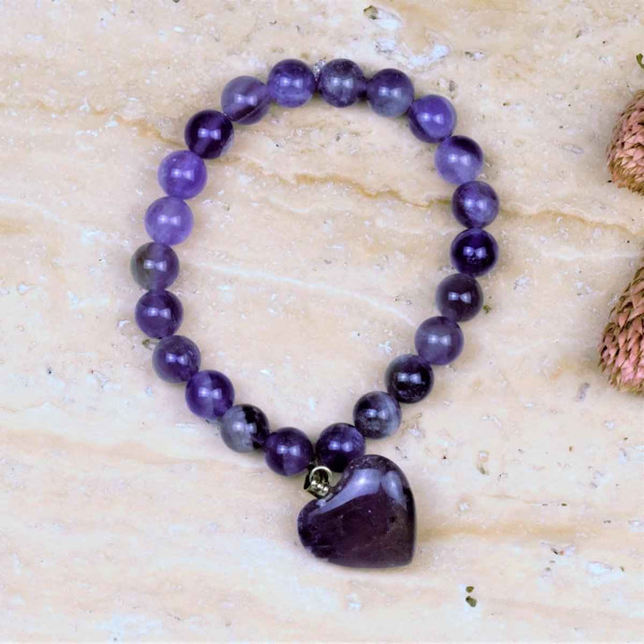 Amethyst Bracelet with Heart Charm for Healing & Spiritual Awareness