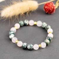 Rose Quartz and Moss Agate for Love  abundance, growth, stability. Zodiac: Taurus, Scorpio, Aquarius Yiwu Shanmei Jane