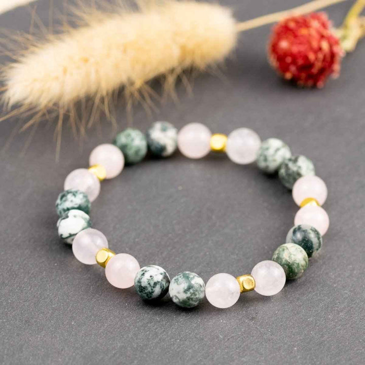 Rose Quartz and Moss Agate for Love  abundance, growth, stability. Zodiac: Taurus, Scorpio, Aquarius
