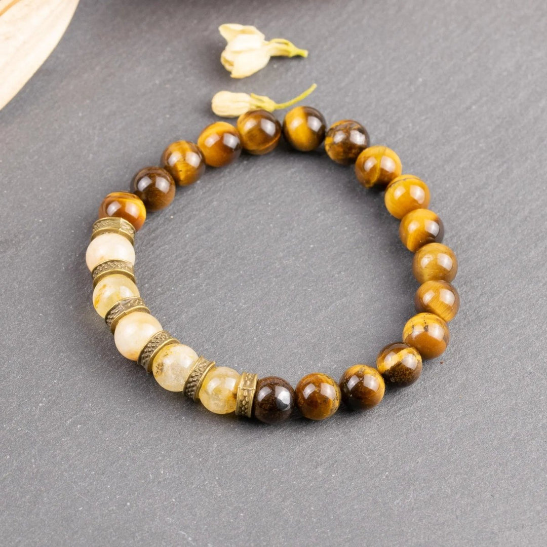 Tiger Eye and  Citrine for Confidence, wealth & Abundance. Zodiac: Leo, Capricorn, Gemini, Virgo, Taurus Yiwu Shanmei Jane