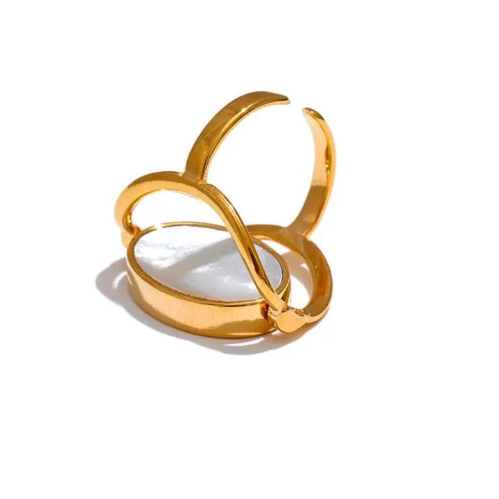 Rhodochrosite & Shell Reversable Ring for Love & Joy  by Raw Spiritual