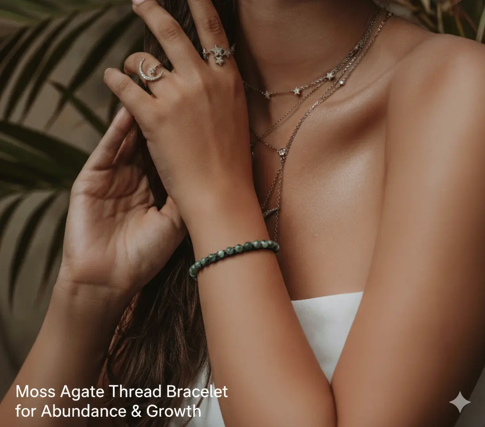 Moss Agate Thread Bracelet for Abundance & Growth  by Raw Spiritual