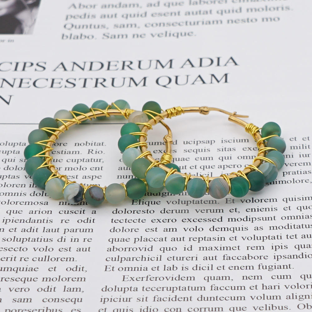 Green Agate Earrings in Stainless Steel for Stability & Abundance