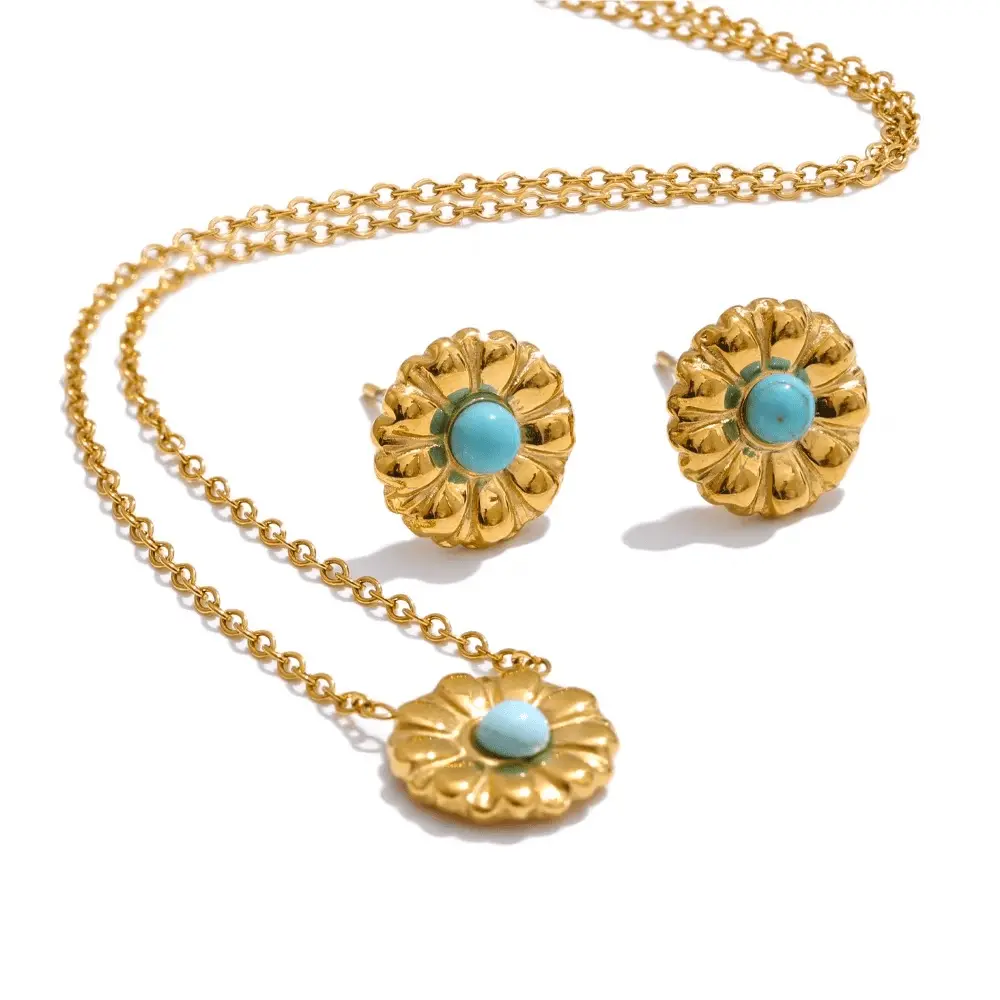 Turquoise  Earring & Necklace Set for Luck - Raw Spiritual