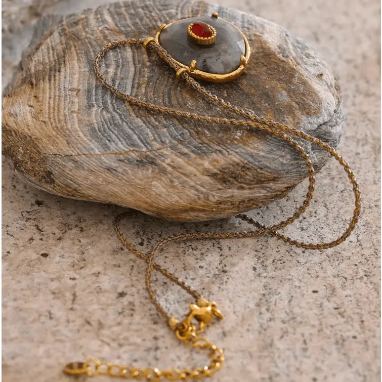 Labradorite & Agate Necklace Transformation & Luck - Raw Spiritual