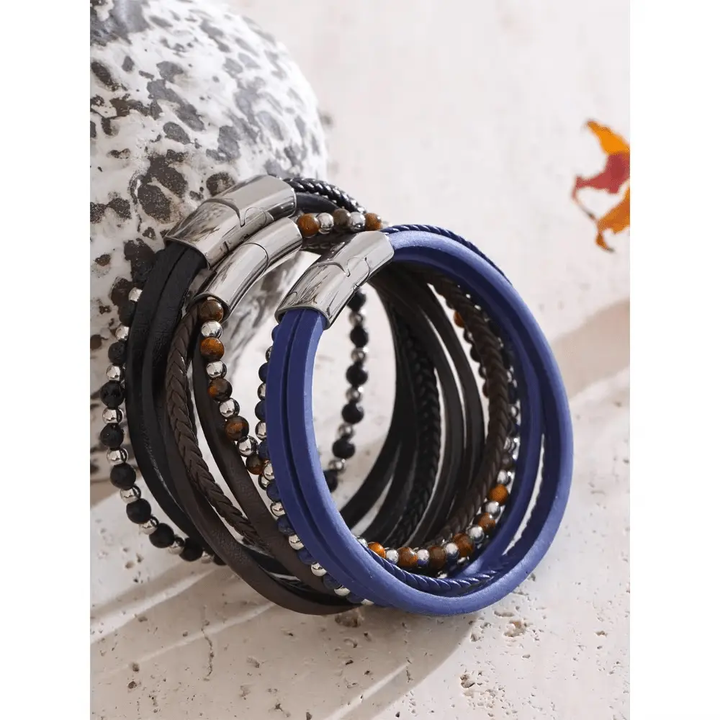 Lapis Lazuli, Tiger Eye, Lava Stone Bracelet - Raw Spiritual