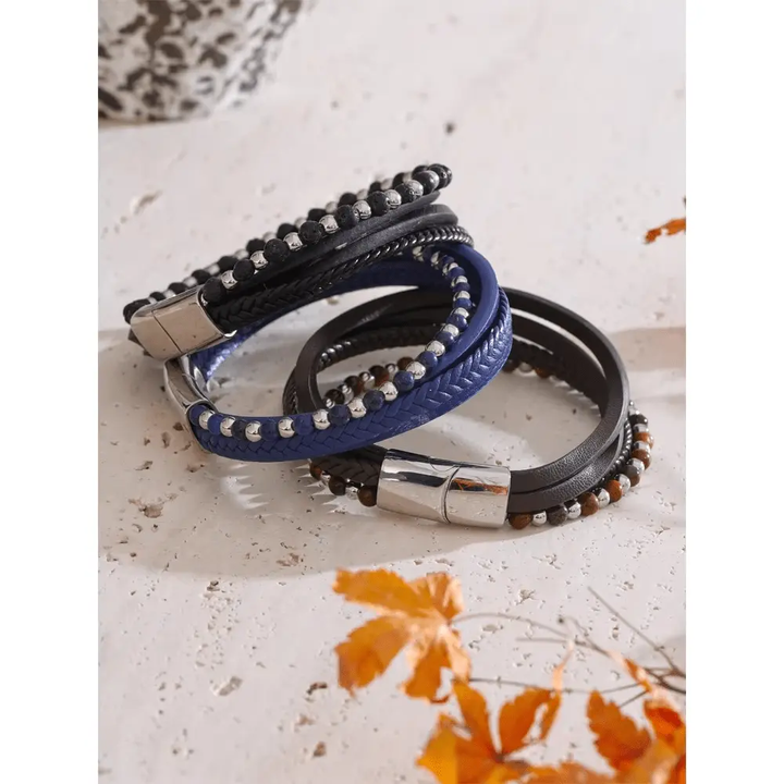 Lapis Lazuli, Tiger Eye, Lava Stone Bracelet - Raw Spiritual