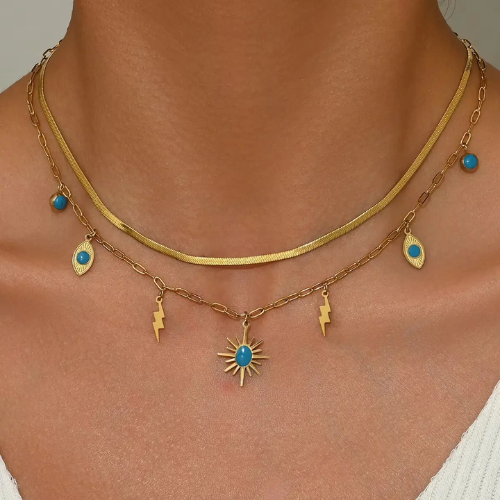 Turquoise Evil Eye "Nazar" Layered Necklace for Protection - Raw Spiritual