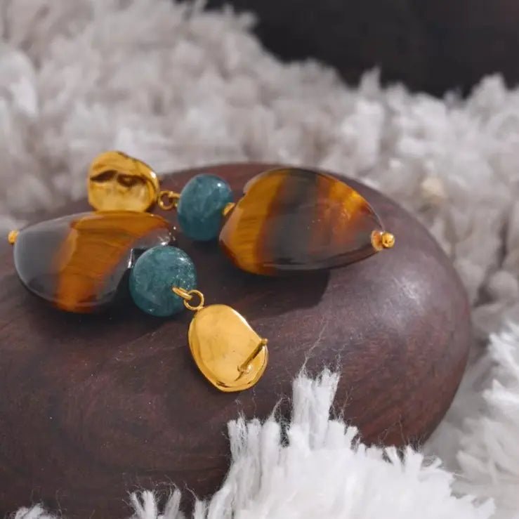 Tiger Eye & Agate Earrings for Courage & Abundance Yiwu Jinyou VIMI