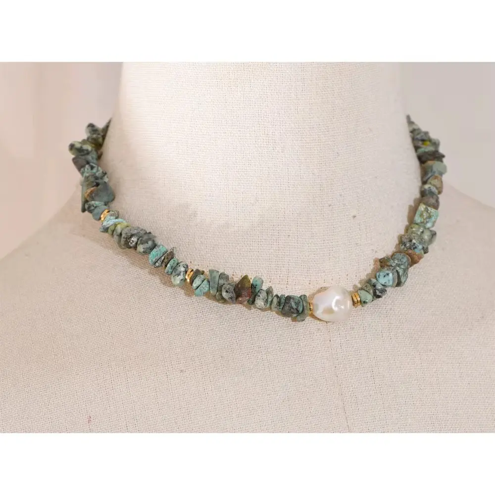 African Turquoise Chip Necklace for Luck - Raw Spiritual
