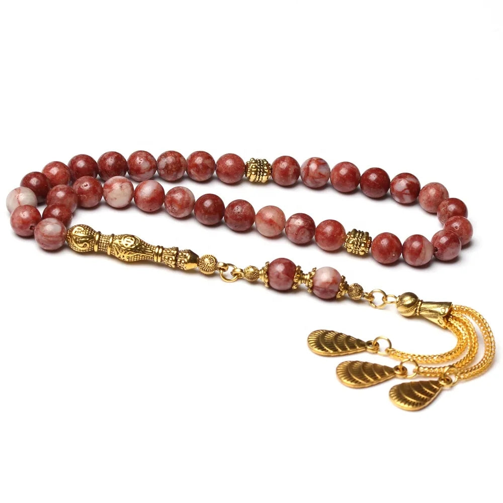 Red Veins Stone Misbaha 33 Beads