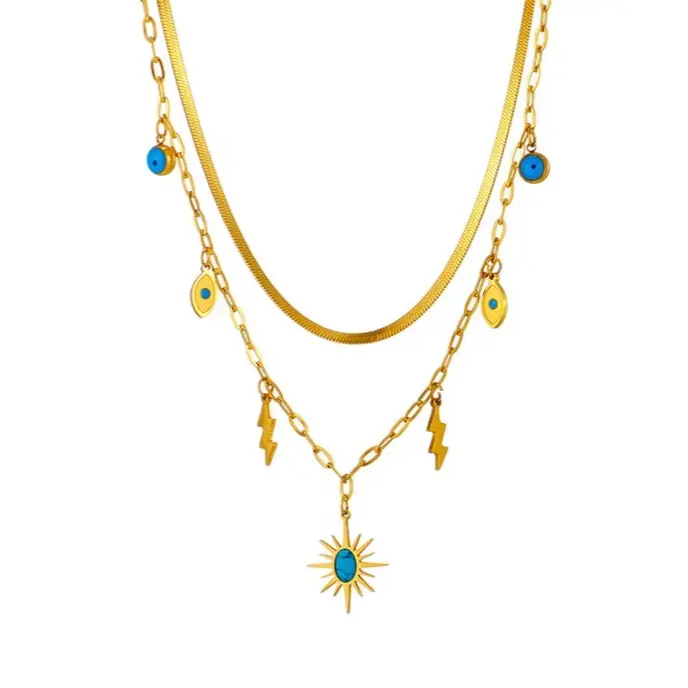 Turquoise Evil Eye "Nazar" Layered Necklace for Protection - Raw Spiritual