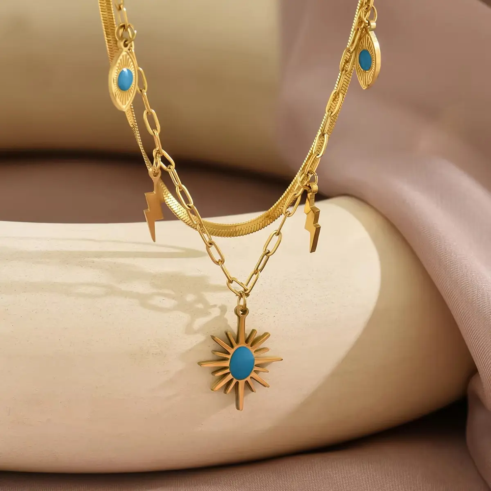 Turquoise Evil Eye "Nazar" Layered Necklace for Protection - Raw Spiritual