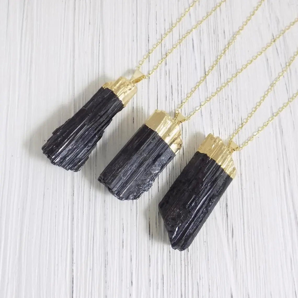 Raw Black Tourmaline Pendant in S925 Chain for Protection Yiwu Shanmei Jane