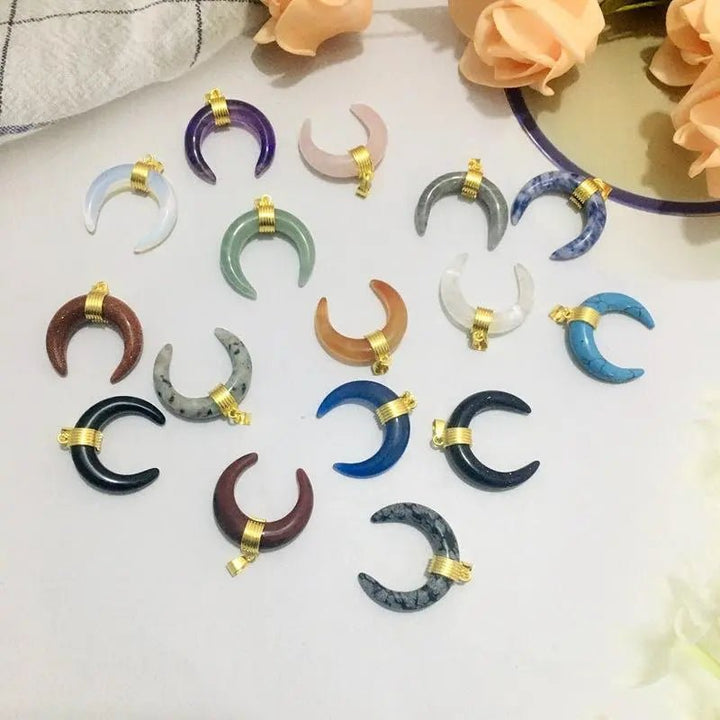 Gold Sandstone Moon Pendant  Necklace for Positivity & Abundance Yiwu Shanmei Jane