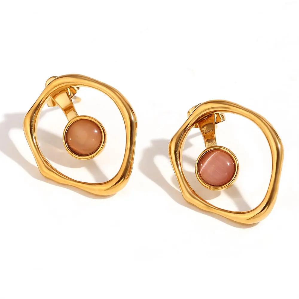 Peach Cat's Eye Earring for Prosperity & Clarity  by Raw Spiritual