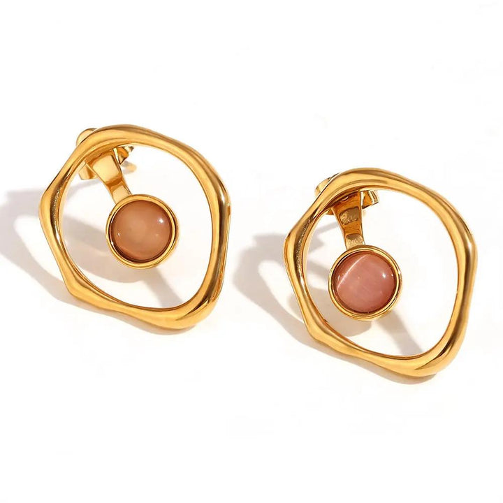 Peach Cat's Eye Earring for Prosperity & Clarity  by Raw Spiritual