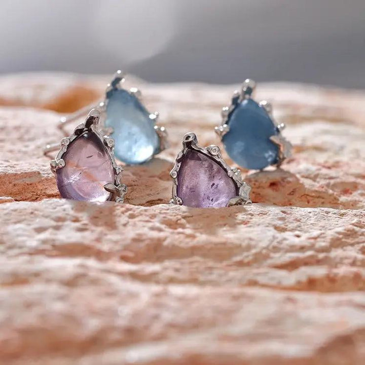 Amethyst / Aquamarine Earrings in S925 Silver  by Raw Spiritual