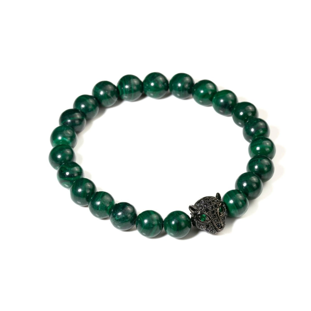 Malachite Bracelet with Leopard Charm for Change and Transformation Yiwu Shanmei Jane