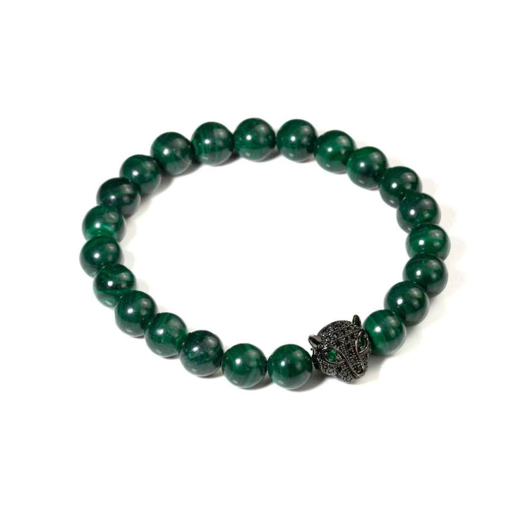Malachite Bracelet with Leopard Charm for Change and Transformation
