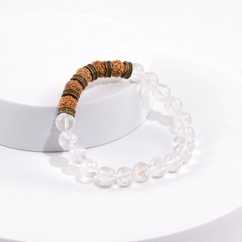 Rudraksha & Clear Quartz (Sphatik) bracelet for Clarity & Protection Yiwu Shanmei Jane