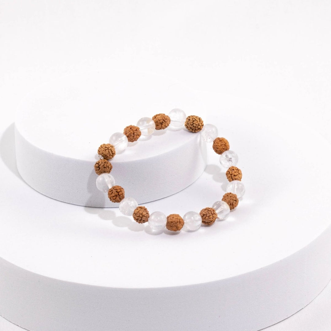 Rudraksh & Clear Quartz (Sphatik) bracelet for Clarity & Protection Om Rudraksha Haridwar