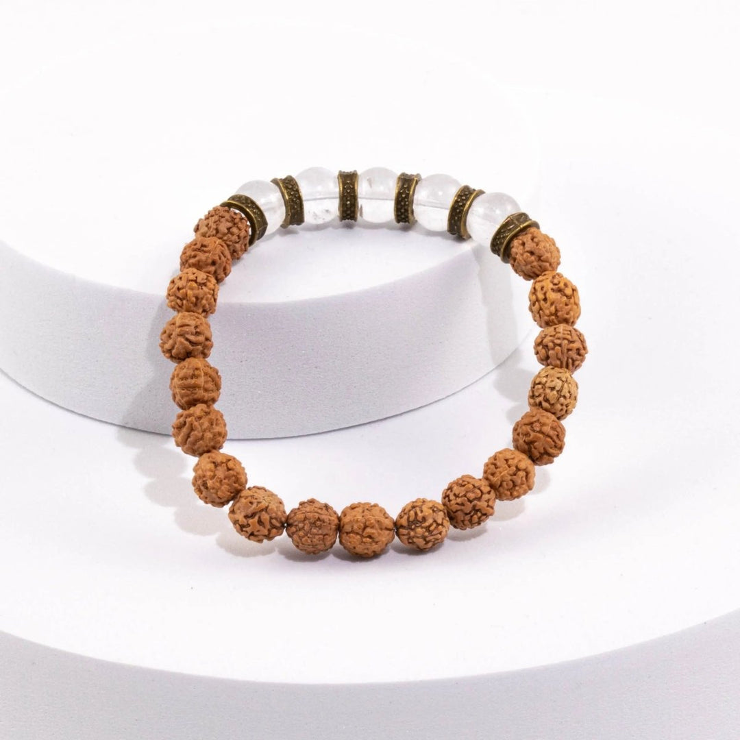 Rudraksha and Clear Quartz (Sphatik) bracelet for Clarity & Protection Om Rudraksha Haridwar