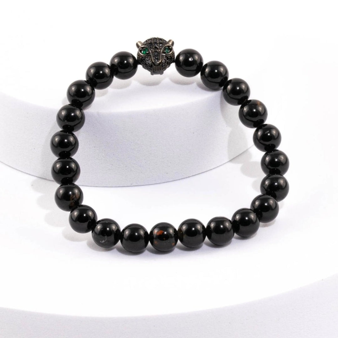 Shungite Bracelet with Leopard Charm for Neutralization & Detox Yiwu Shanmei Jane