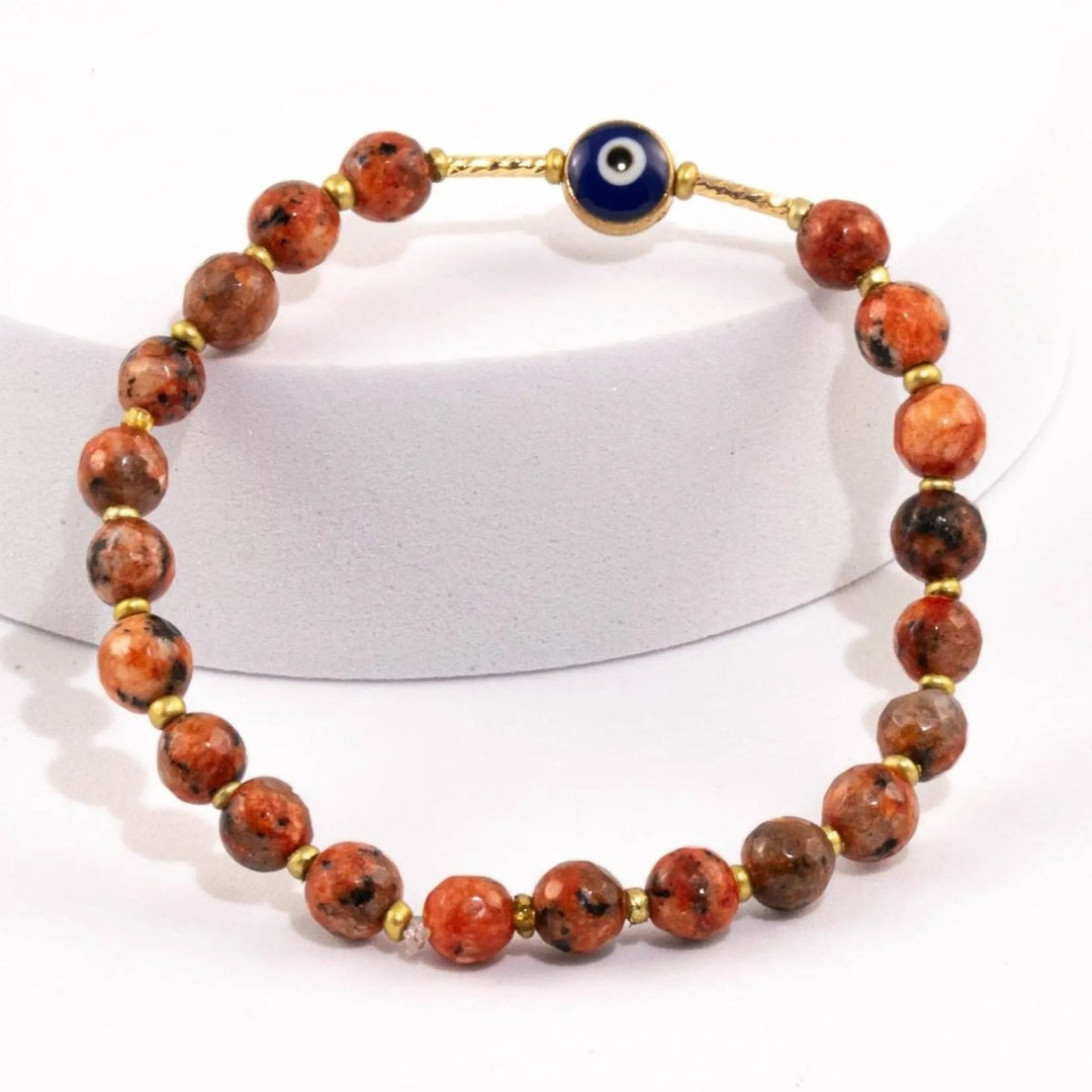 Orange Dalmation Jasper Evil Eye bracelet for Protection & Confidence Yiwu Shanmei Jane