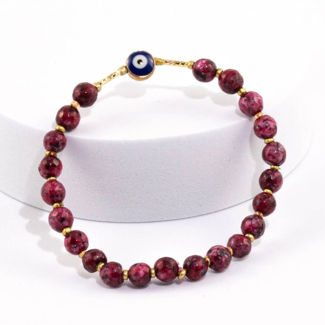 Pink Dalmation Jasper Evil Eye bracelet for Protection & Confidence Yiwu Shanmei Jane