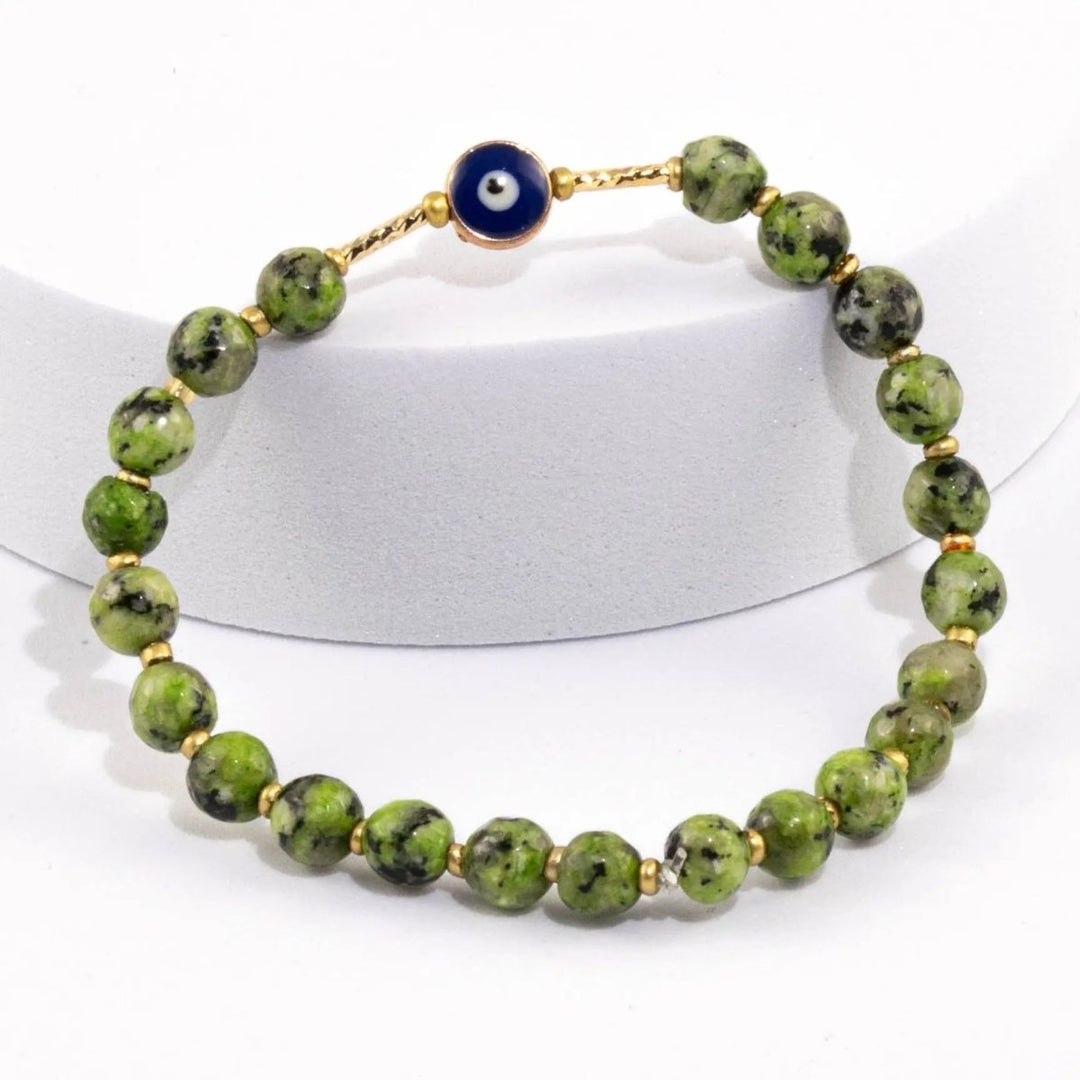 Green Dalmation Jasper Evil Eye bracelet for Protection & Confidence Yiwu Shanmei Jane