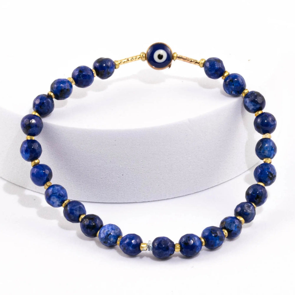 Blue Dalmation Jasper Evil Eye bracelet for Protection & Confidence Yiwu Shanmei Jane