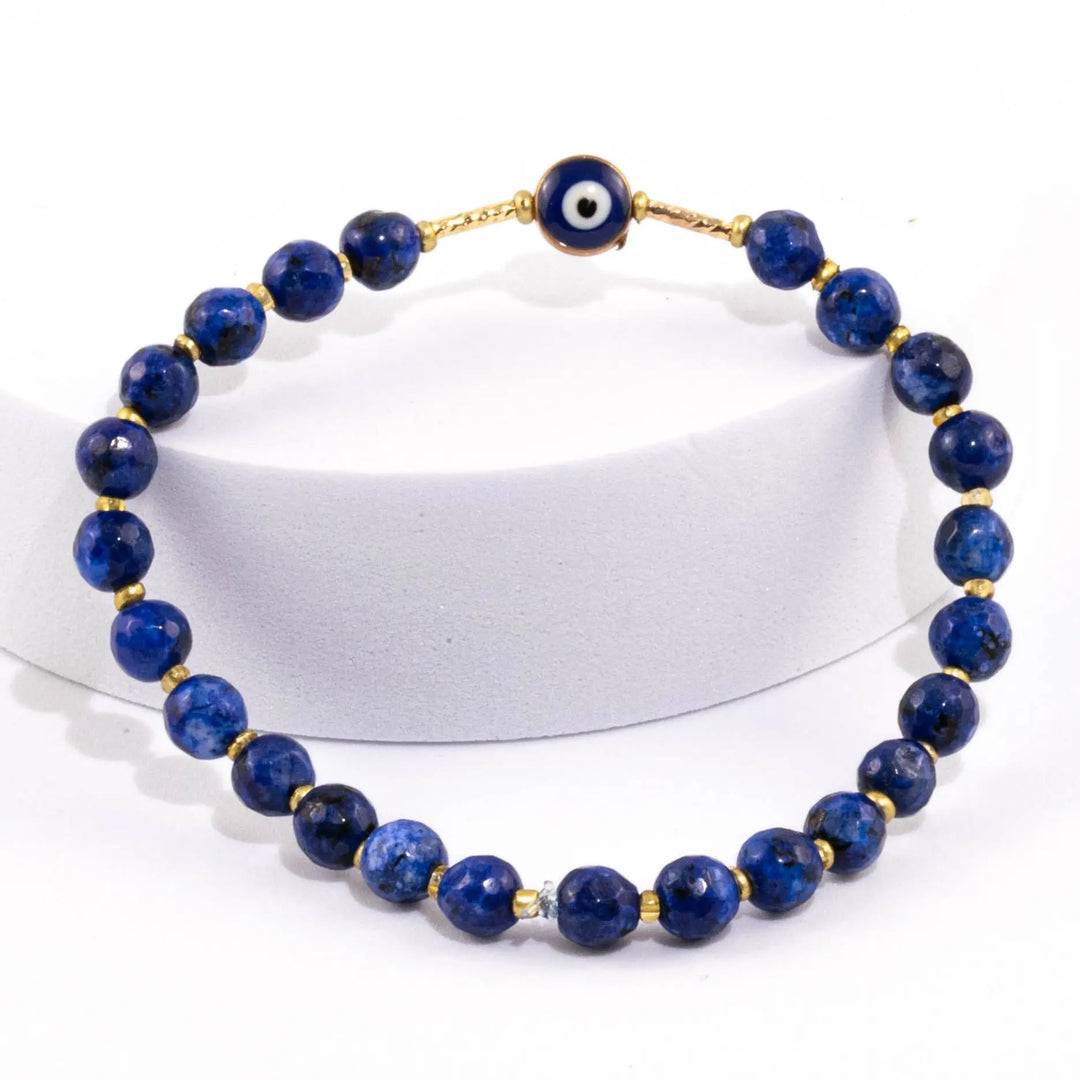 Blue Dalmation Jasper Evil Eye bracelet for Protection & Confidence Yiwu Shanmei Jane