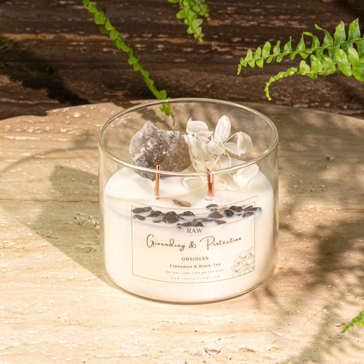 Obsidian Aromatherapy Crystal Candle for Grounding & Protection Yiwu Yi Sheng Nathan Wu