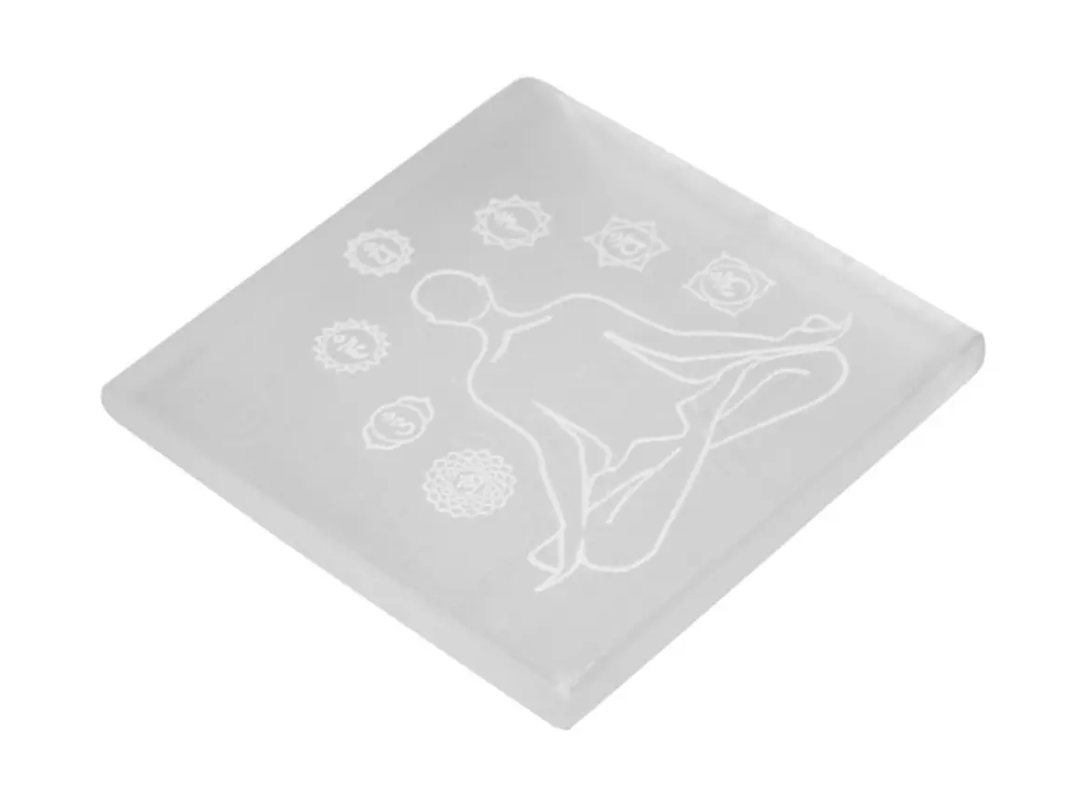 Selenite Charging Square Plate with Chakra Pattern  by Raw Spiritual