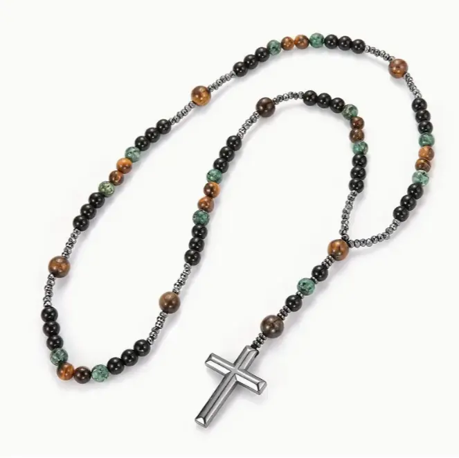 African Turquoise, Tiger Eye, Hematite, Agate Rosary for Protection & Growth  by Raw Spiritual