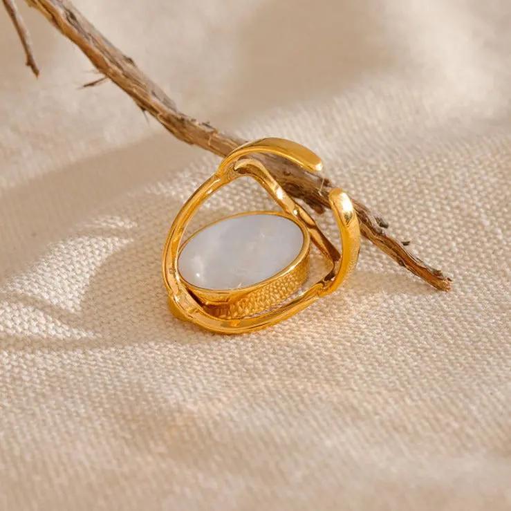 Rhodochrosite & Shell Reversable Ring for Love & Joy  by Raw Spiritual